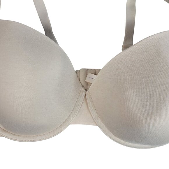 Cacique Plunge T Shirt Bra Tan 46D Seamless Adj Strap Satin Straps Lightly Lined - Picture 3 of 9